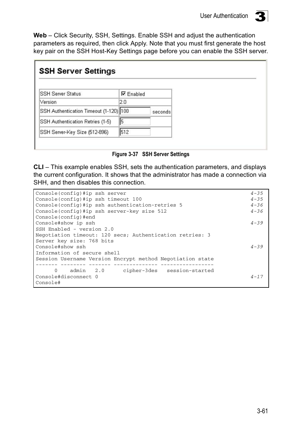 Figure 3-37, Ssh server settings | Accton Technology ES5508 User Manual | Page 101 / 446