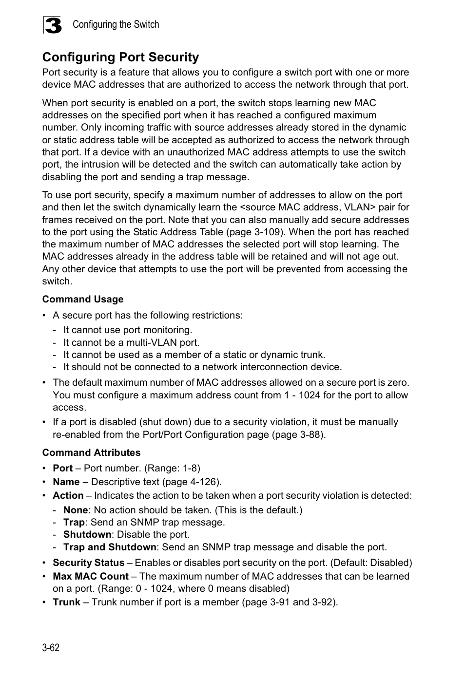 Configuring port security | Accton Technology ES5508 User Manual | Page 102 / 446