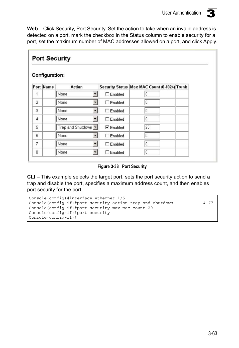 Figure 3-38, Port security | Accton Technology ES5508 User Manual | Page 103 / 446