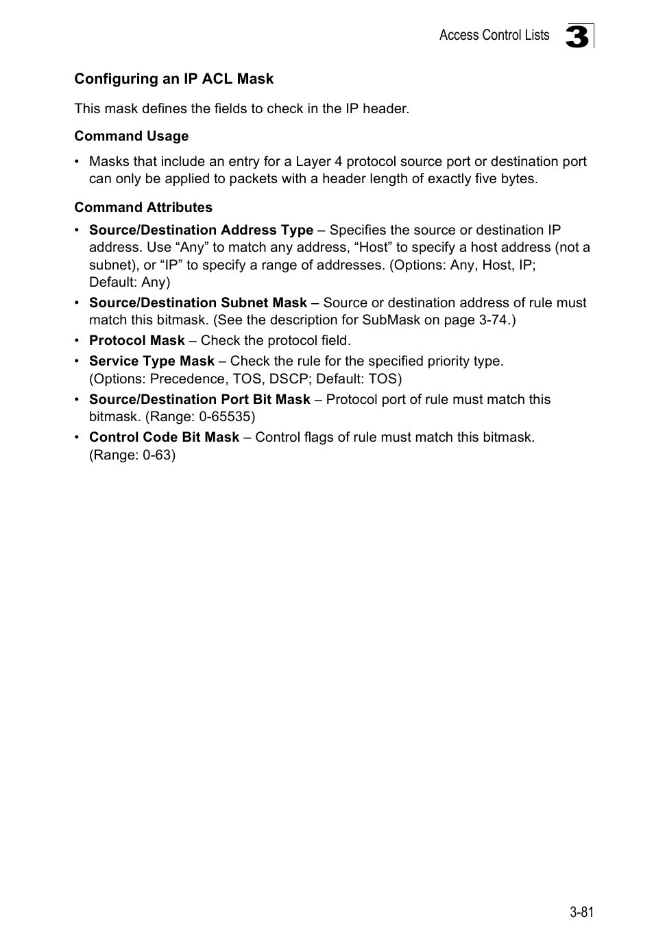 Configuring an ip acl mask | Accton Technology ES5508 User Manual | Page 121 / 446