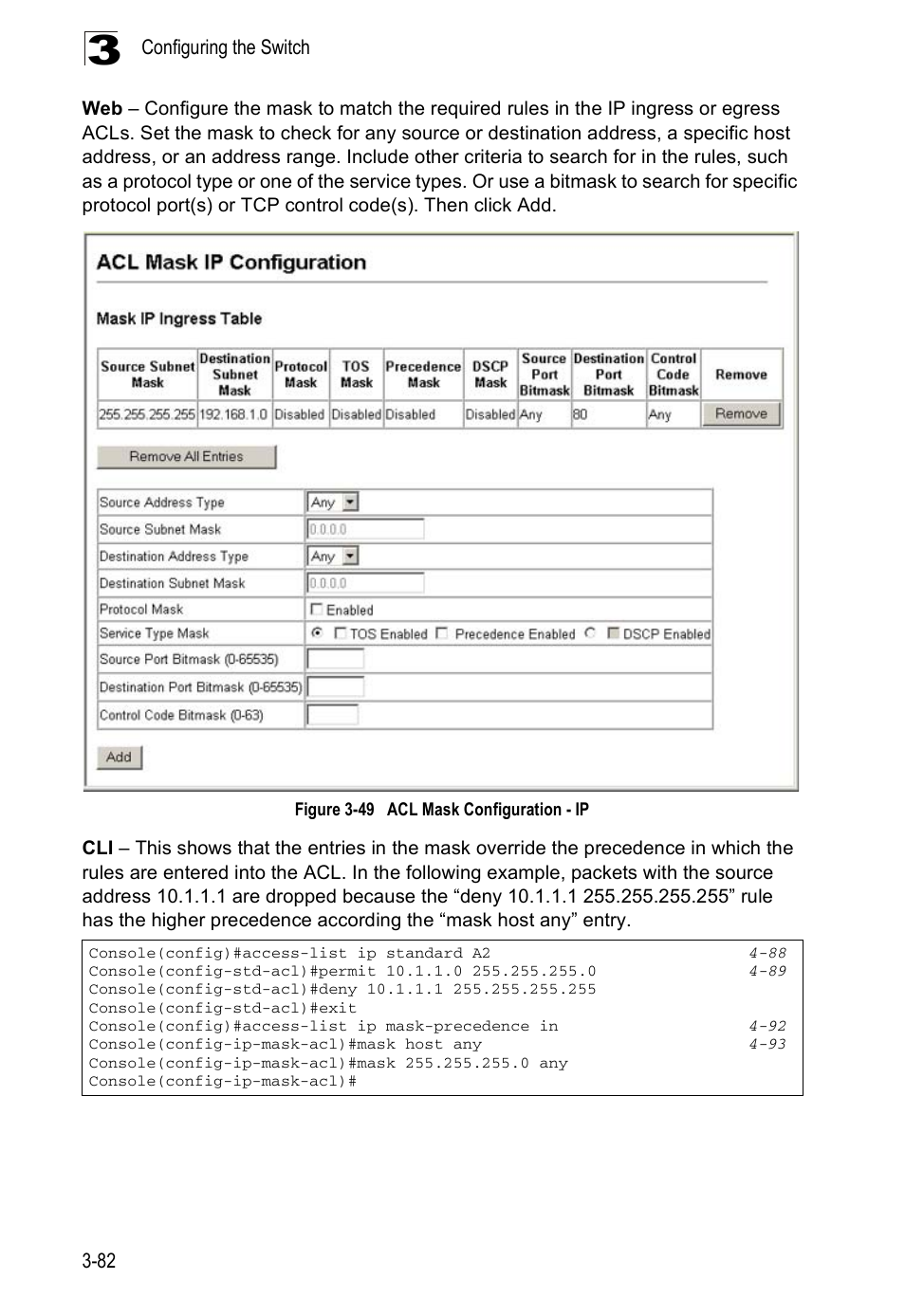 Figure 3-49, Acl mask configuration - ip | Accton Technology ES5508 User Manual | Page 122 / 446