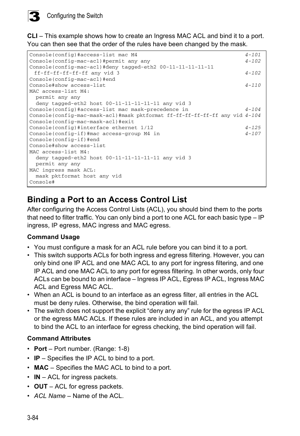 Binding a port to an access control list | Accton Technology ES5508 User Manual | Page 124 / 446