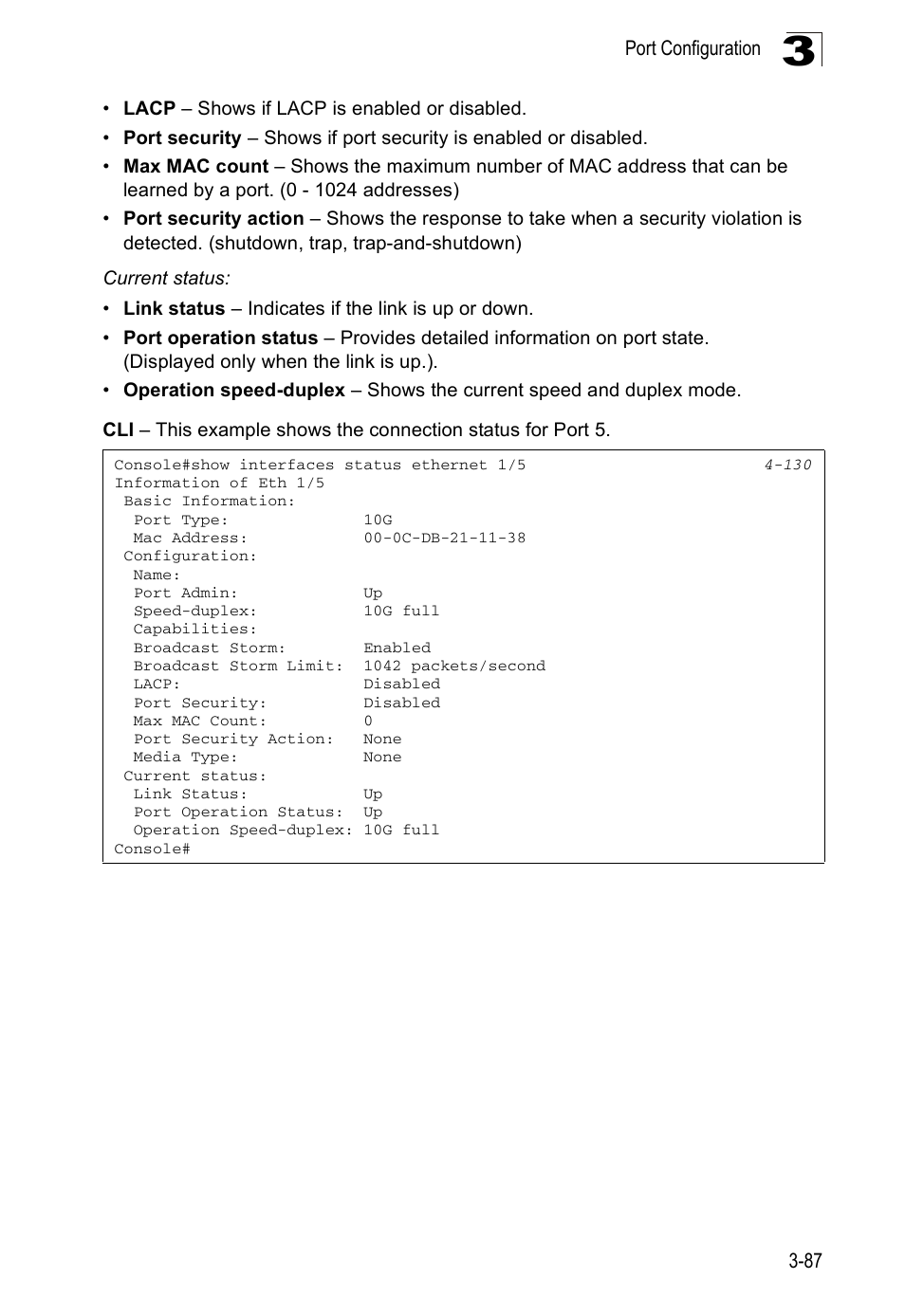 Port configuration 3-87 | Accton Technology ES5508 User Manual | Page 127 / 446