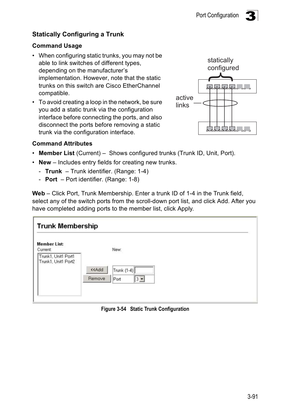 Statically configuring a trunk, Figure 3-54, Static trunk configuration | Accton Technology ES5508 User Manual | Page 131 / 446