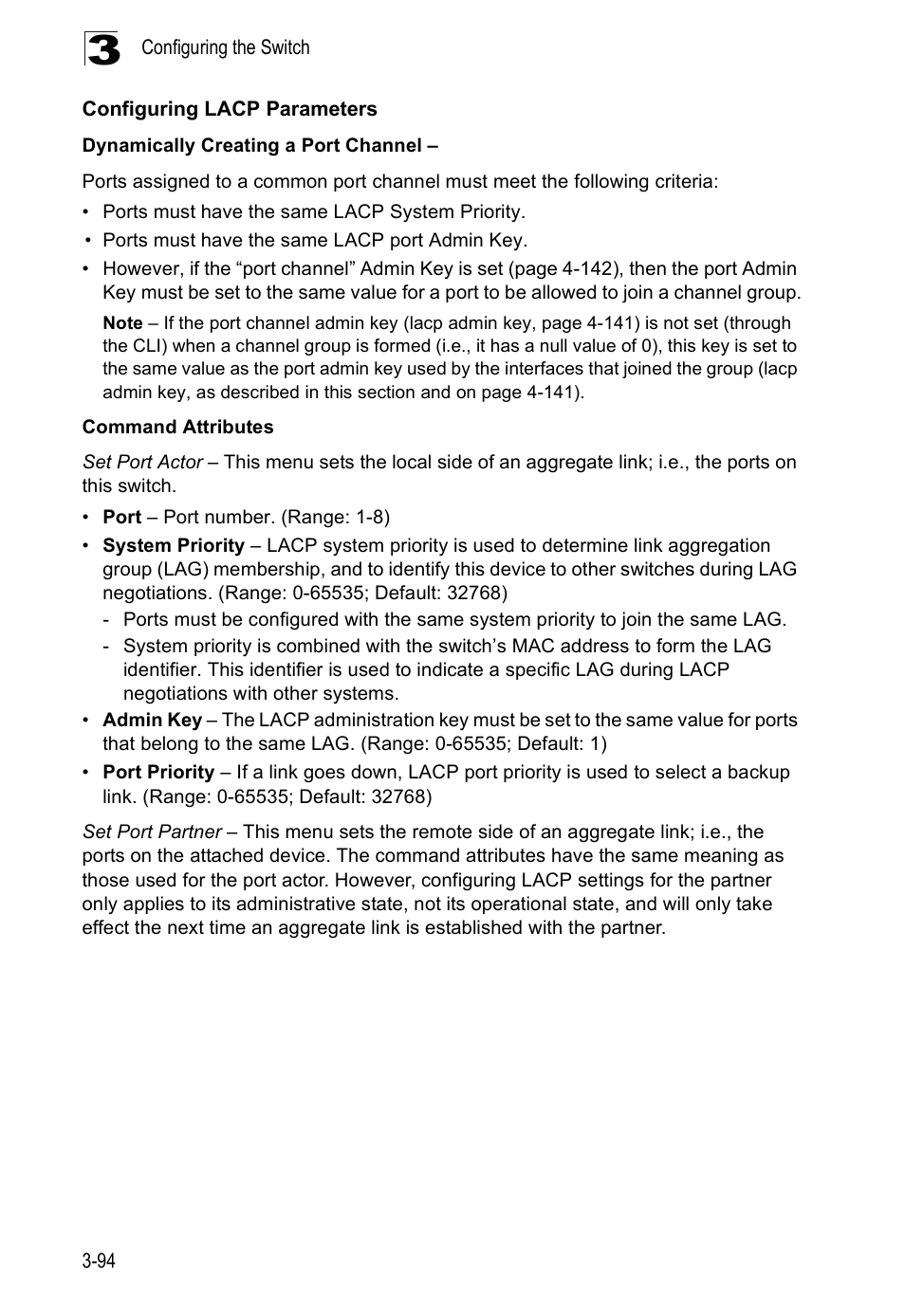 Configuring lacp parameters | Accton Technology ES5508 User Manual | Page 134 / 446