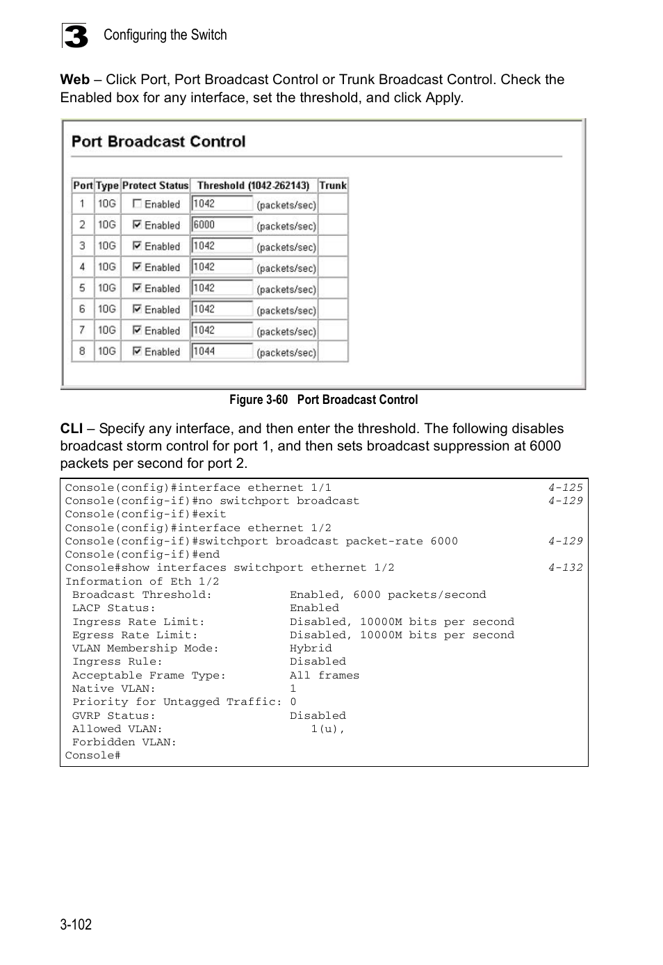 Figure 3-60, Port broadcast control, Configuring the switch 3-102 | Accton Technology ES5508 User Manual | Page 142 / 446