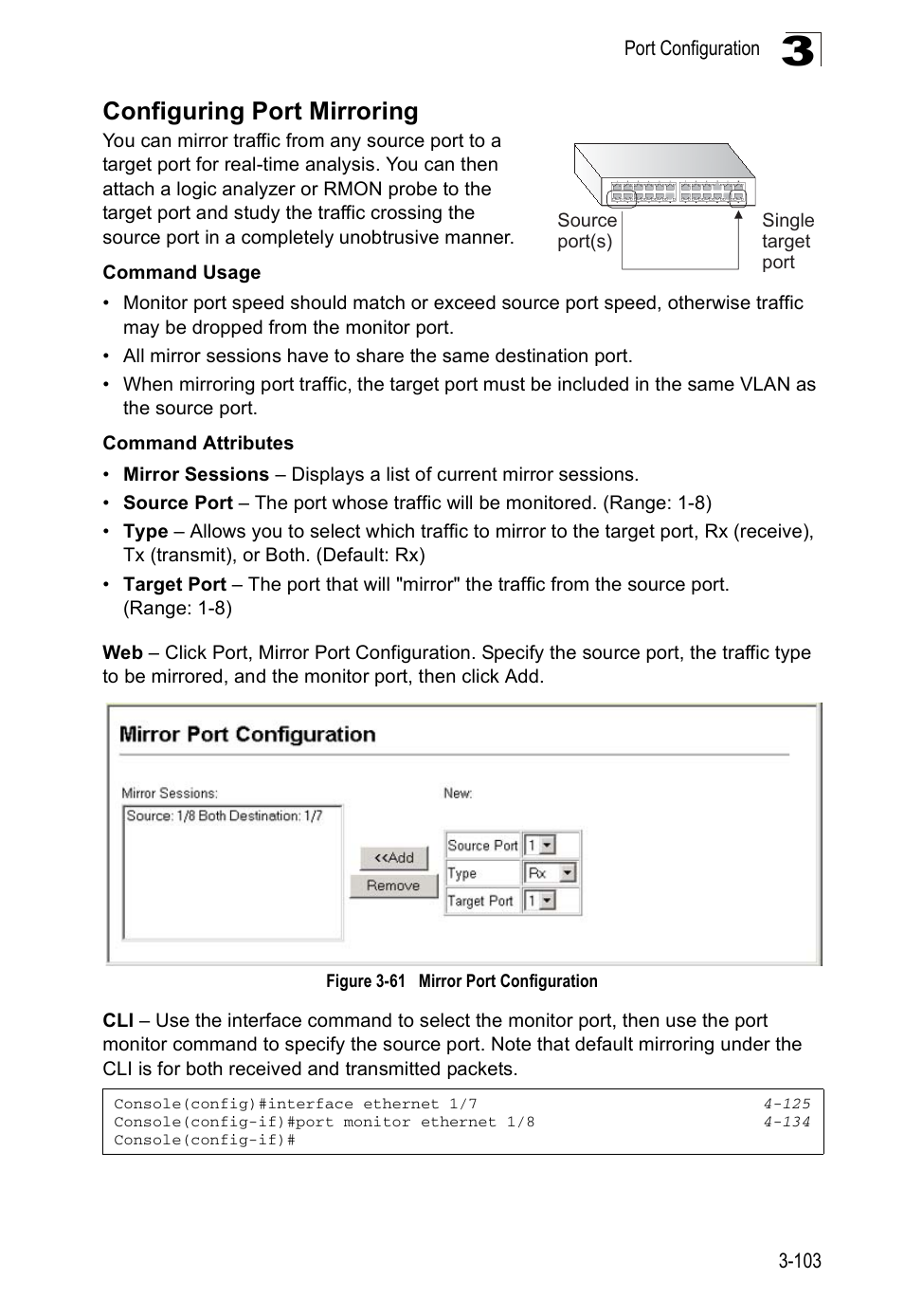 Configuring port mirroring, Figure 3-61, Mirror port configuration | Accton Technology ES5508 User Manual | Page 143 / 446