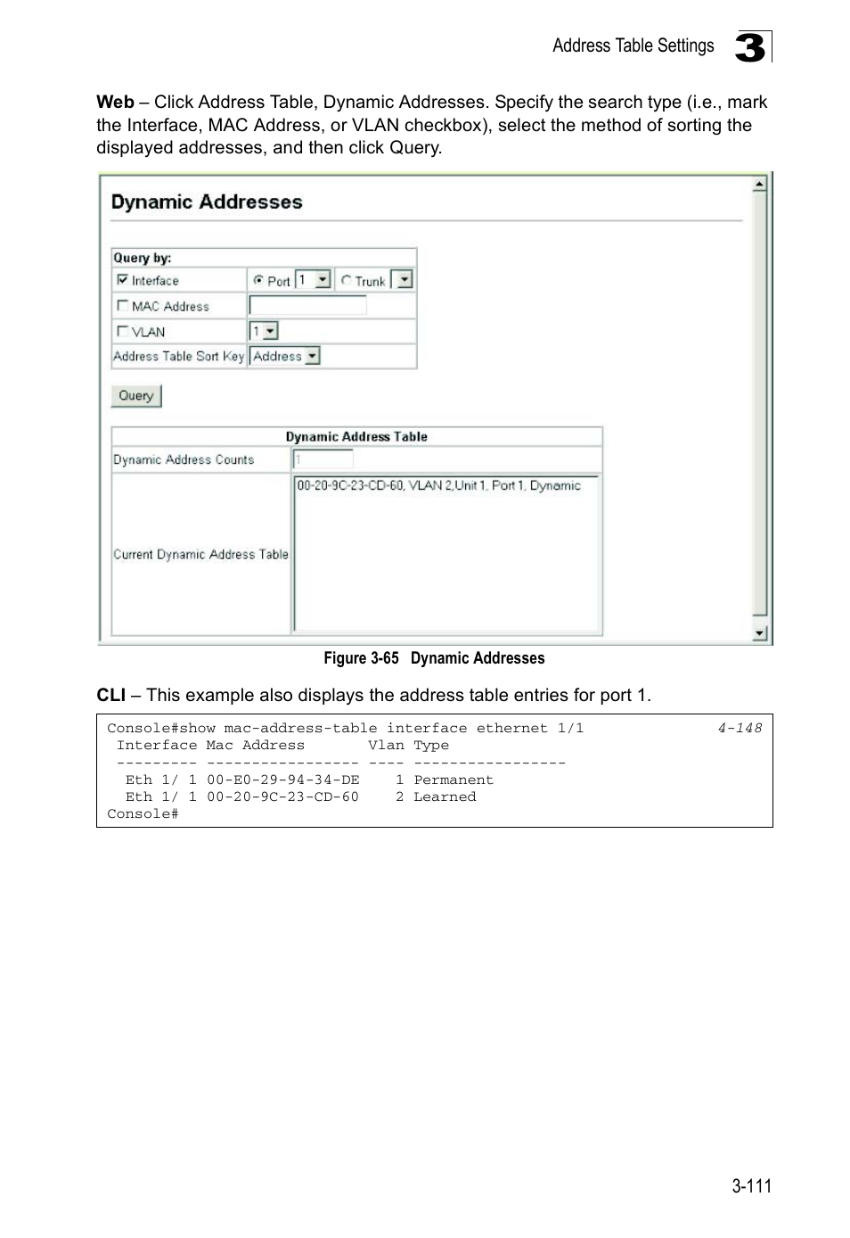 Figure 3-65, Dynamic addresses | Accton Technology ES5508 User Manual | Page 151 / 446