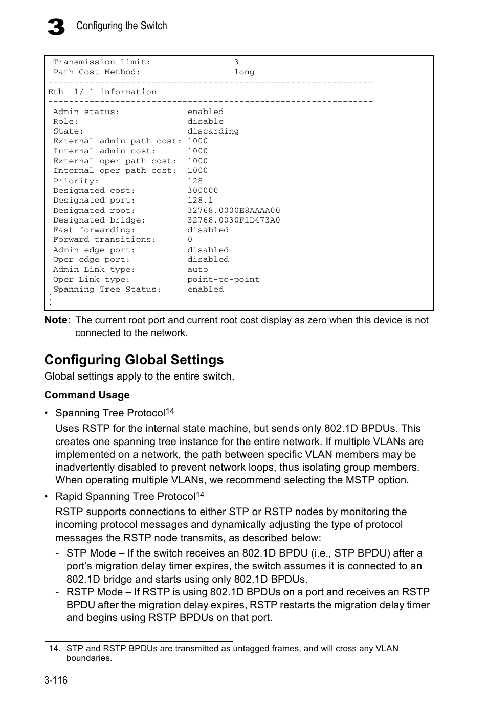 Configuring global settings, Configuring the switch 3-116 | Accton Technology ES5508 User Manual | Page 156 / 446