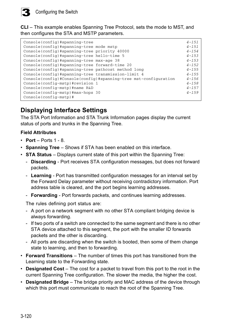 Displaying interface settings | Accton Technology ES5508 User Manual | Page 160 / 446