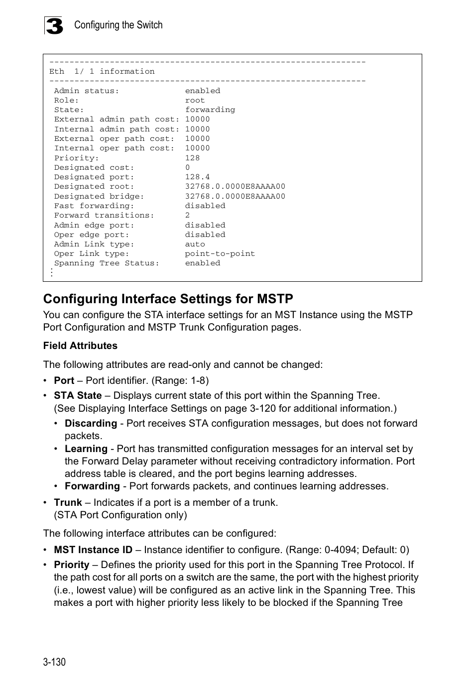 Configuring interface settings for mstp | Accton Technology ES5508 User Manual | Page 170 / 446