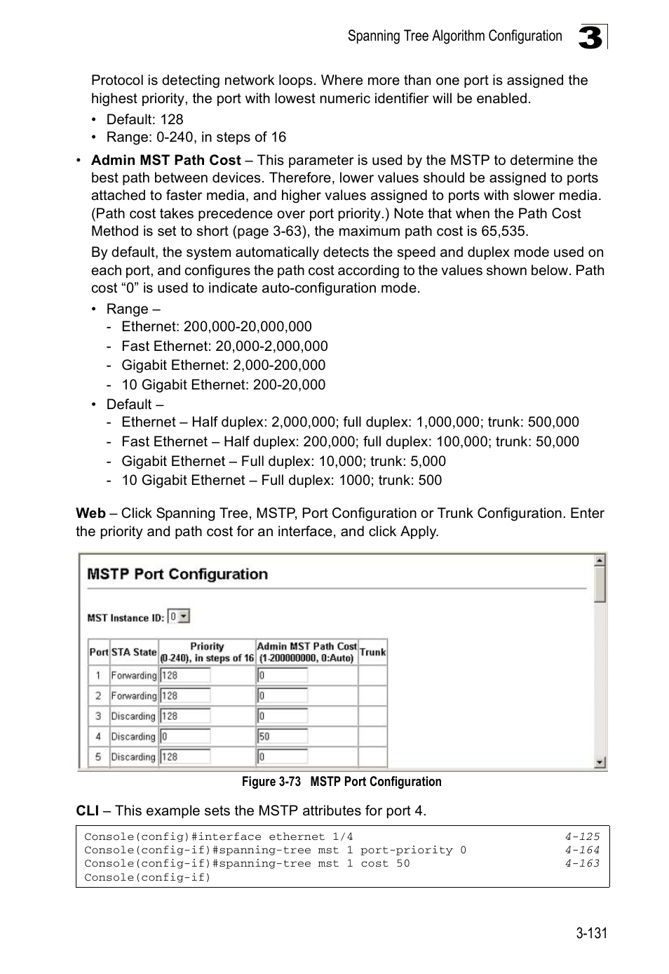 Figure 3-73, Mstp port configuration | Accton Technology ES5508 User Manual | Page 171 / 446