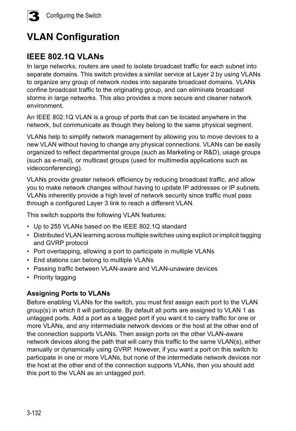 Vlan configuration, Ieee 802.1q vlans | Accton Technology ES5508 User Manual | Page 172 / 446