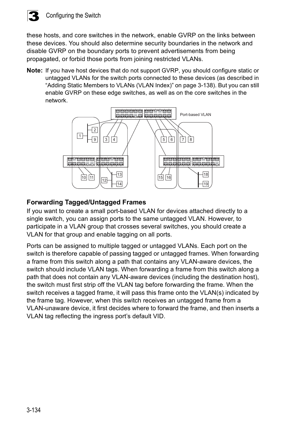Configuring the switch 3-134, Forwarding tagged/untagged frames | Accton Technology ES5508 User Manual | Page 174 / 446