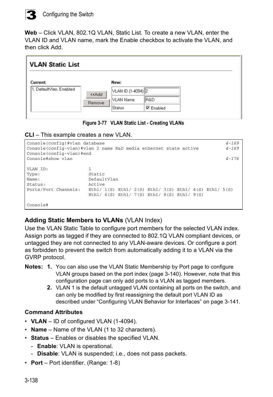 Adding static members to vlans (vlan index), Figure 3-77, Vlan static list - creating vlans | Accton Technology ES5508 User Manual | Page 178 / 446