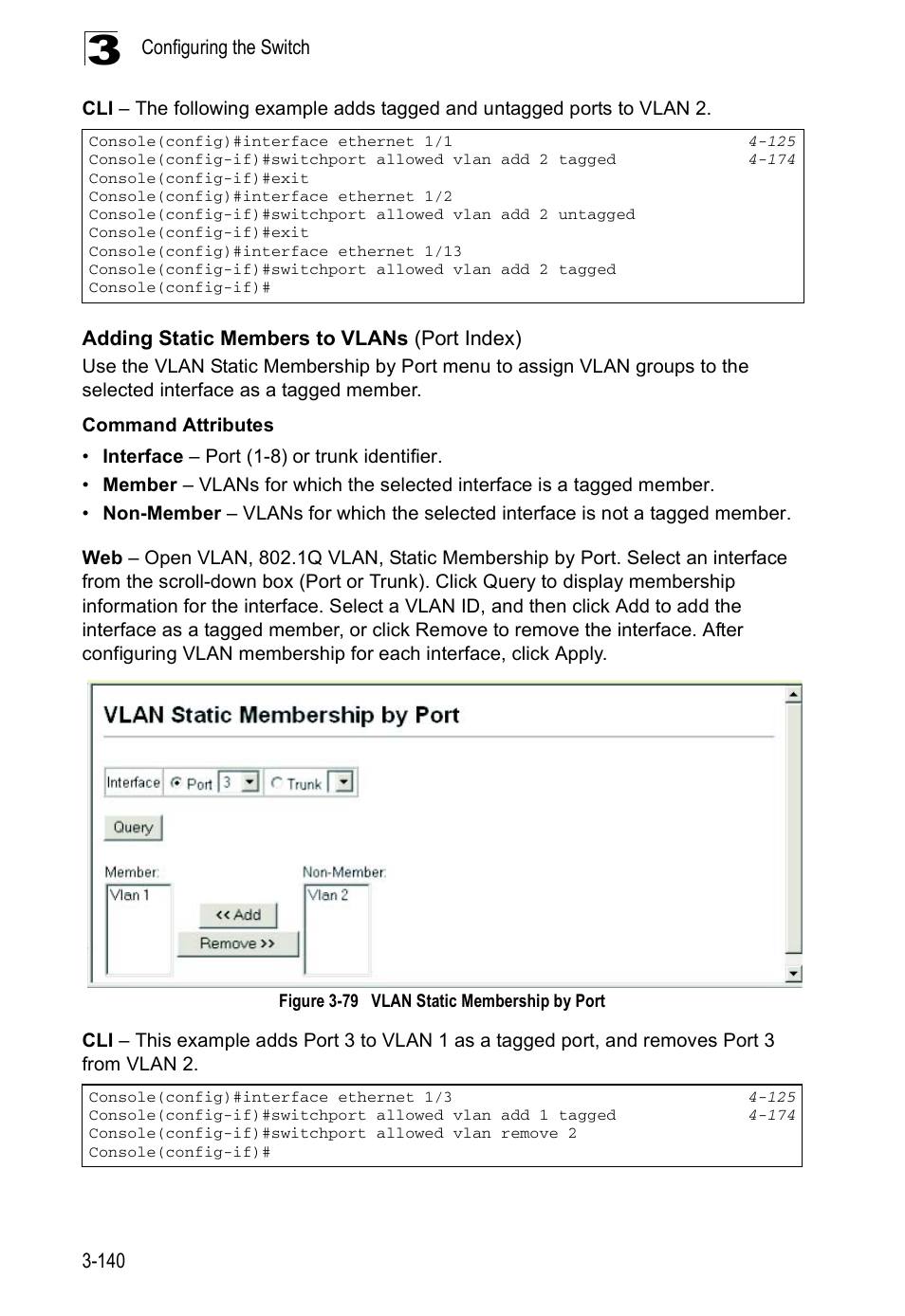 Adding static members to vlans (port index), Figure 3-79, Vlan static membership by port | Accton Technology ES5508 User Manual | Page 180 / 446