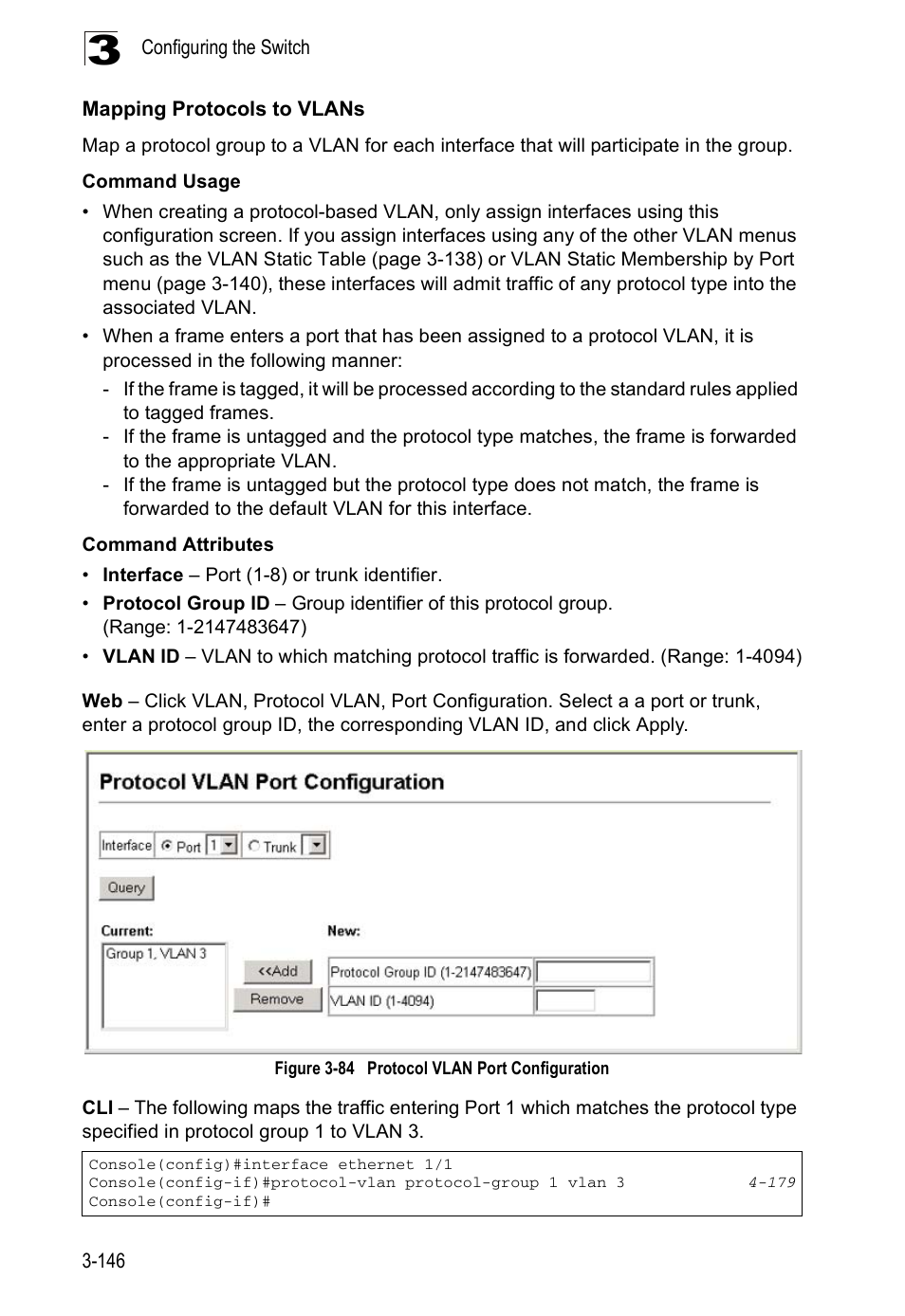 Mapping protocols to vlans, Figure 3-84, Protocol vlan port configuration | Accton Technology ES5508 User Manual | Page 186 / 446