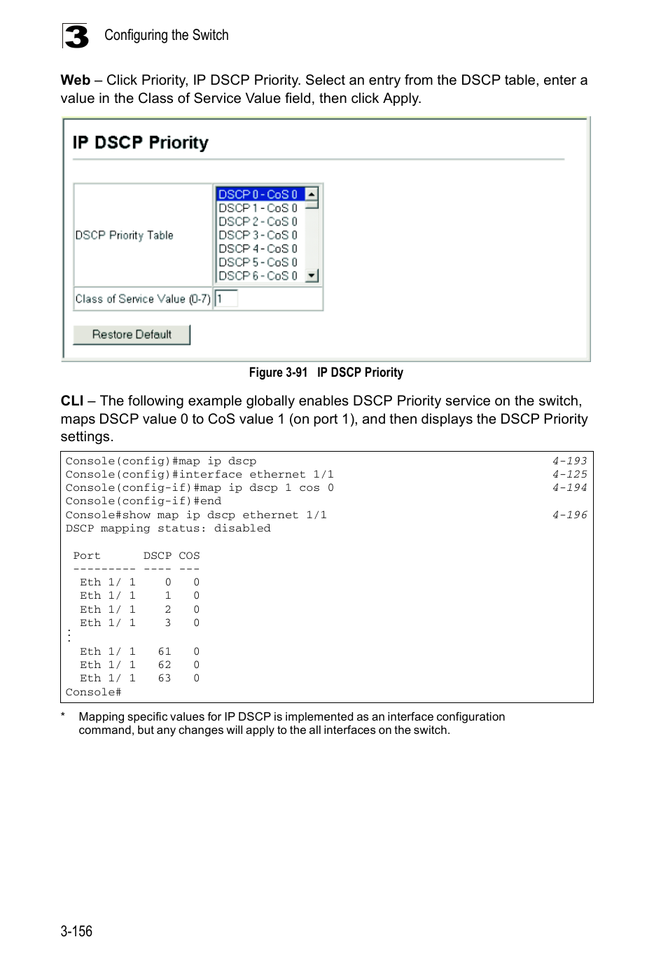 Figure 3-91, Ip dscp priority, Configuring the switch 3-156 | Accton Technology ES5508 User Manual | Page 196 / 446
