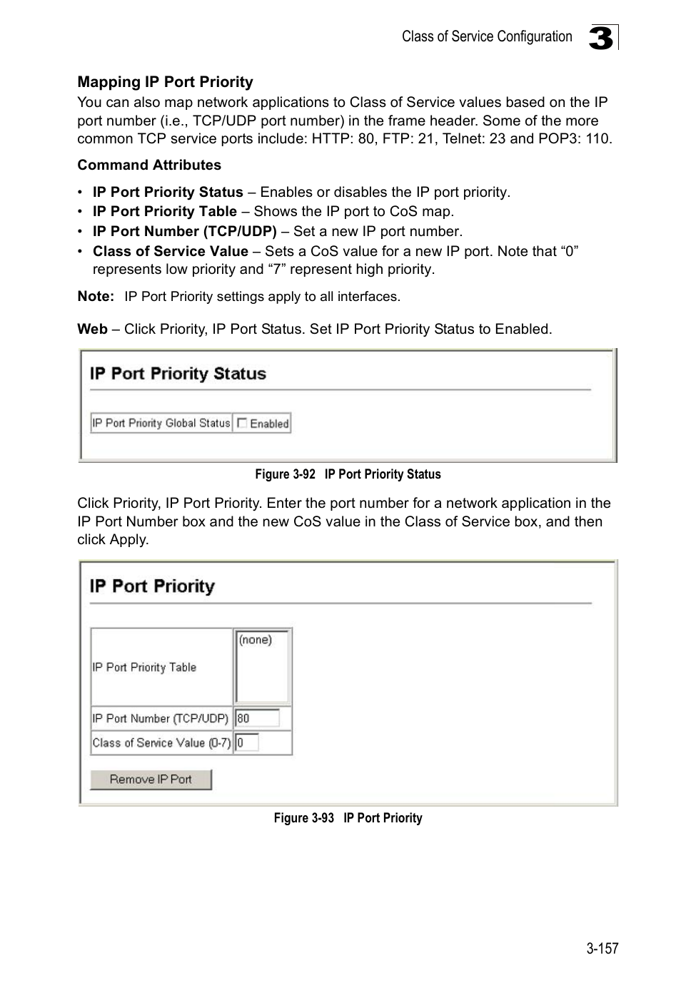 Mapping ip port priority, Figure 3-92, Ip port priority status | Figure 3-93, Ip port priority | Accton Technology ES5508 User Manual | Page 197 / 446