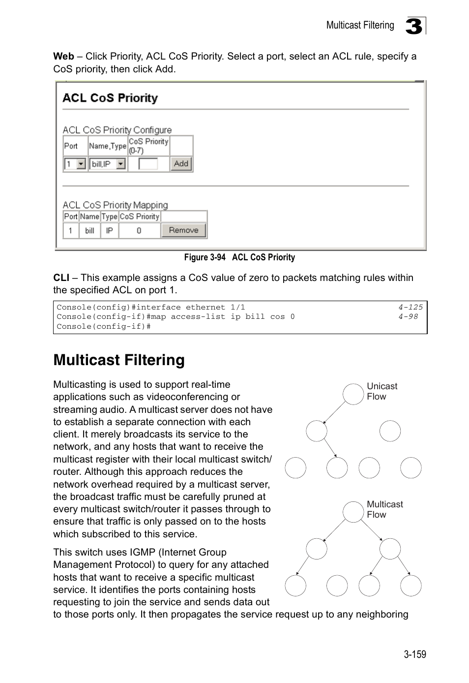 Multicast filtering, Figure 3-94, Acl cos priority | Accton Technology ES5508 User Manual | Page 199 / 446