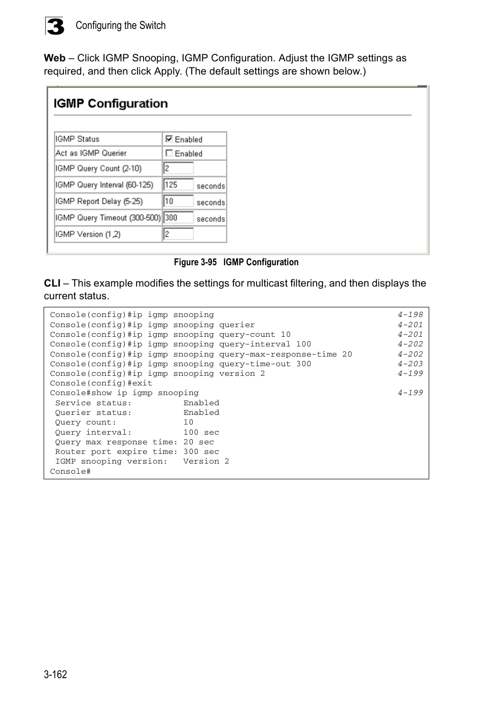 Figure 3-95, Igmp configuration, Configuring the switch 3-162 | Accton Technology ES5508 User Manual | Page 202 / 446