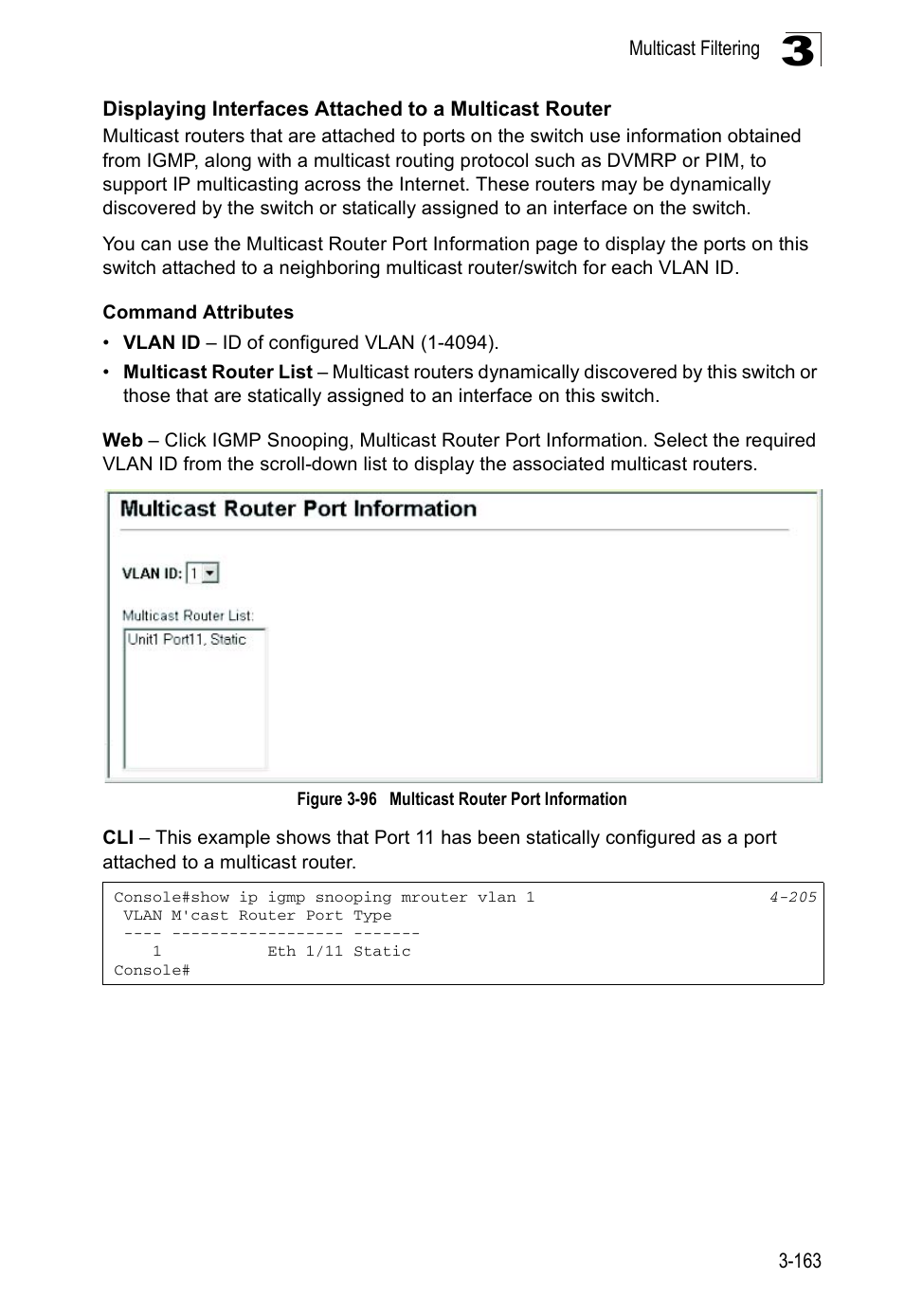 Figure 3-96, Multicast router port information | Accton Technology ES5508 User Manual | Page 203 / 446