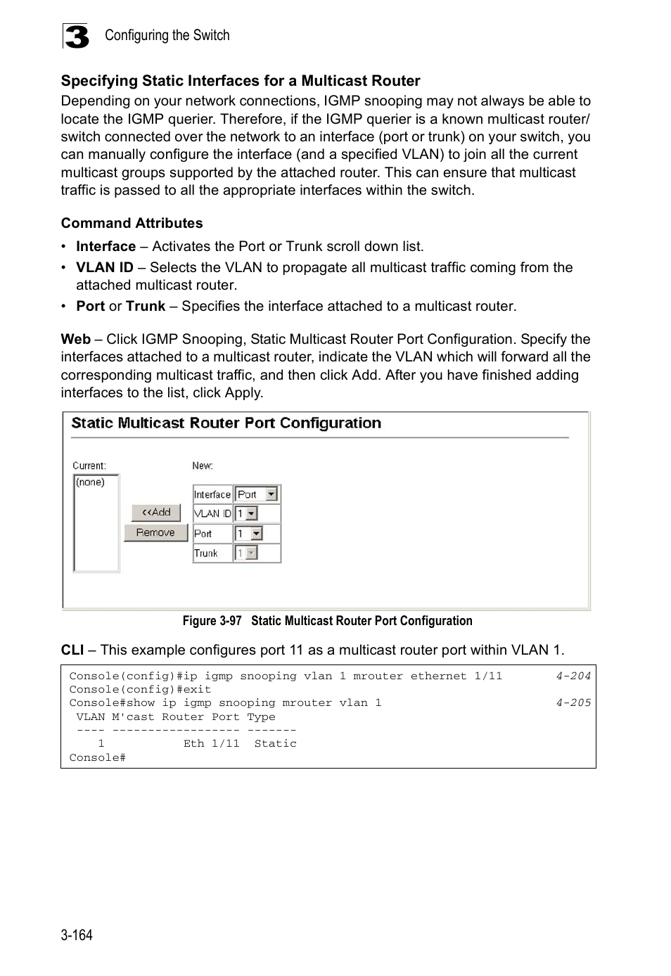 Figure 3-97, Static multicast router port configuration | Accton Technology ES5508 User Manual | Page 204 / 446