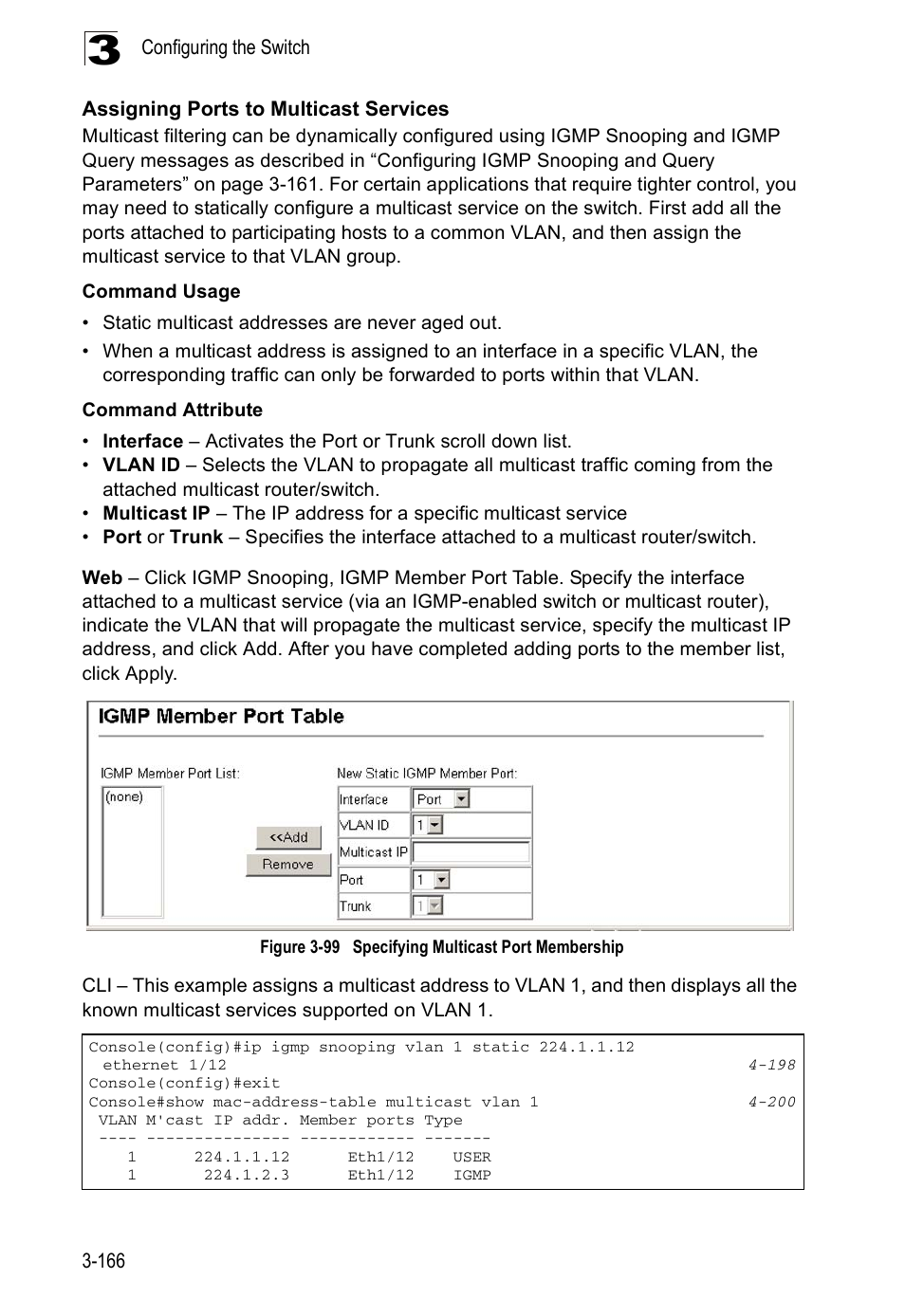 Assigning ports to multicast services, Figure 3-99, Specifying multicast port membership | Accton Technology ES5508 User Manual | Page 206 / 446