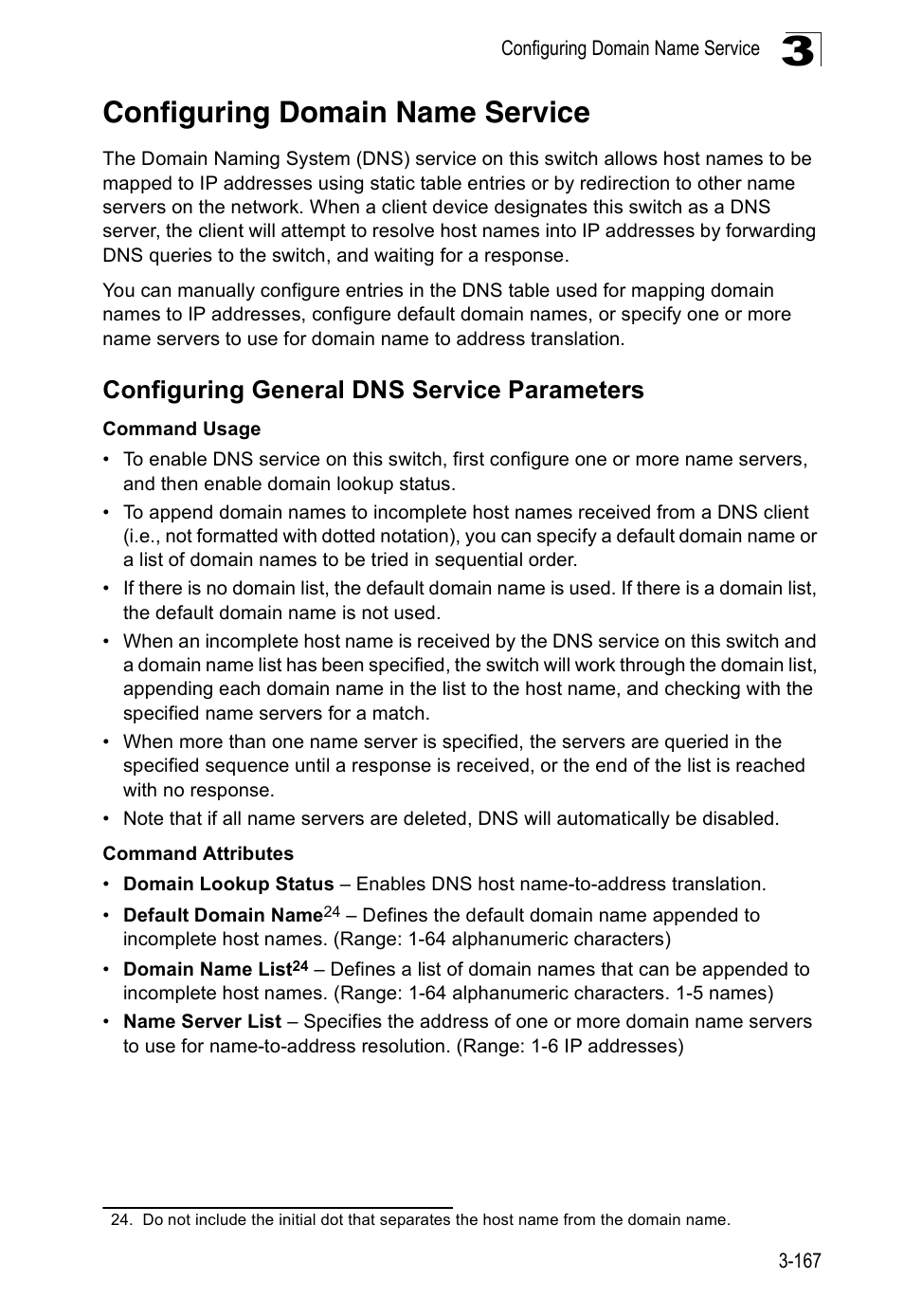 Configuring domain name service, Configuring general dns service parameters | Accton Technology ES5508 User Manual | Page 207 / 446