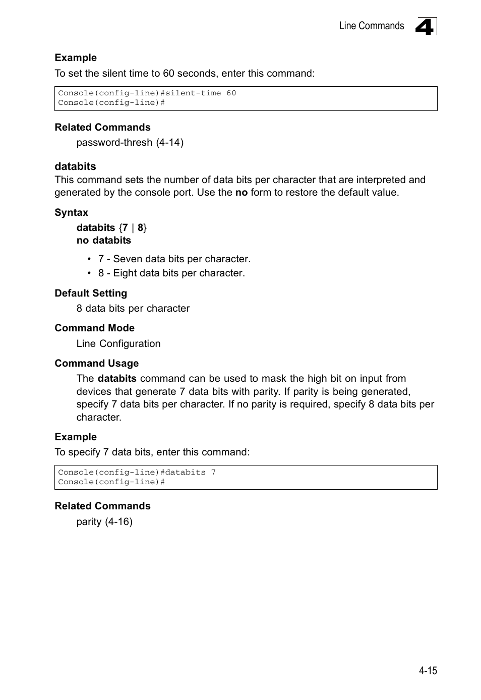 Databits, Databits 4-15 | Accton Technology ES5508 User Manual | Page 227 / 446