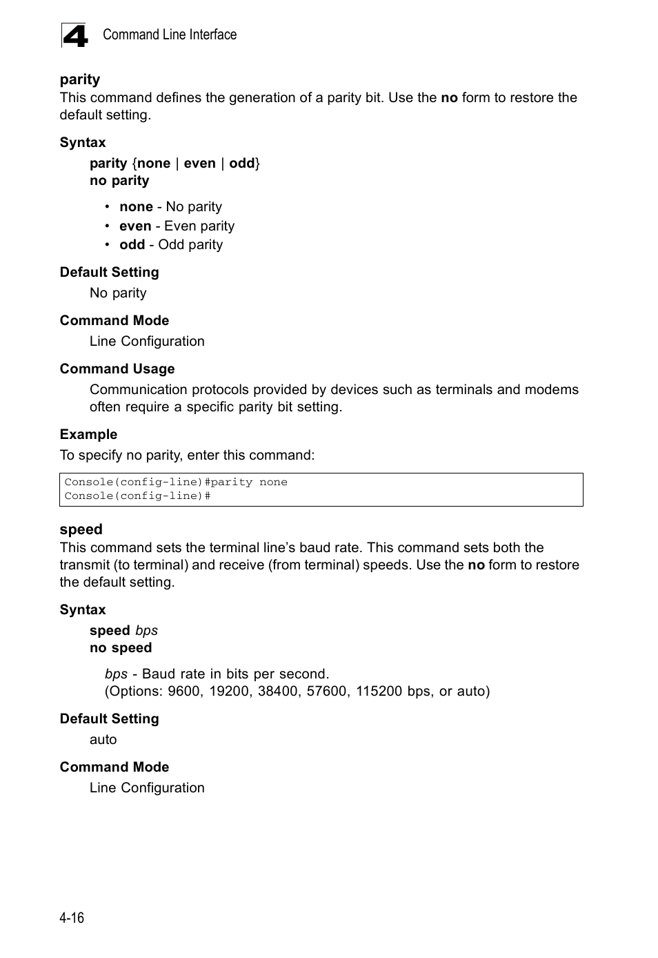 Parity, Speed, Parity 4-16 speed 4-16 | Accton Technology ES5508 User Manual | Page 228 / 446