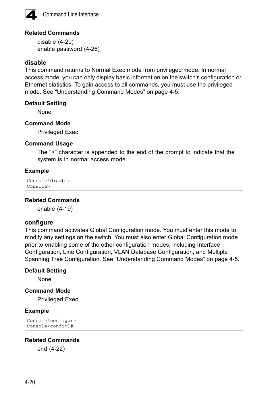 Disable, Configure, Disable 4-20 configure 4-20 | Accton Technology ES5508 User Manual | Page 232 / 446