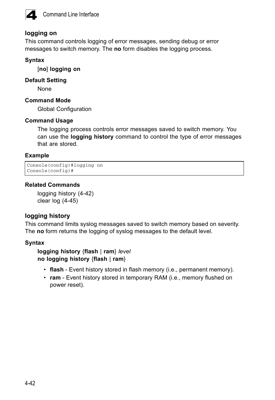 Logging on, Logging history | Accton Technology ES5508 User Manual | Page 254 / 446
