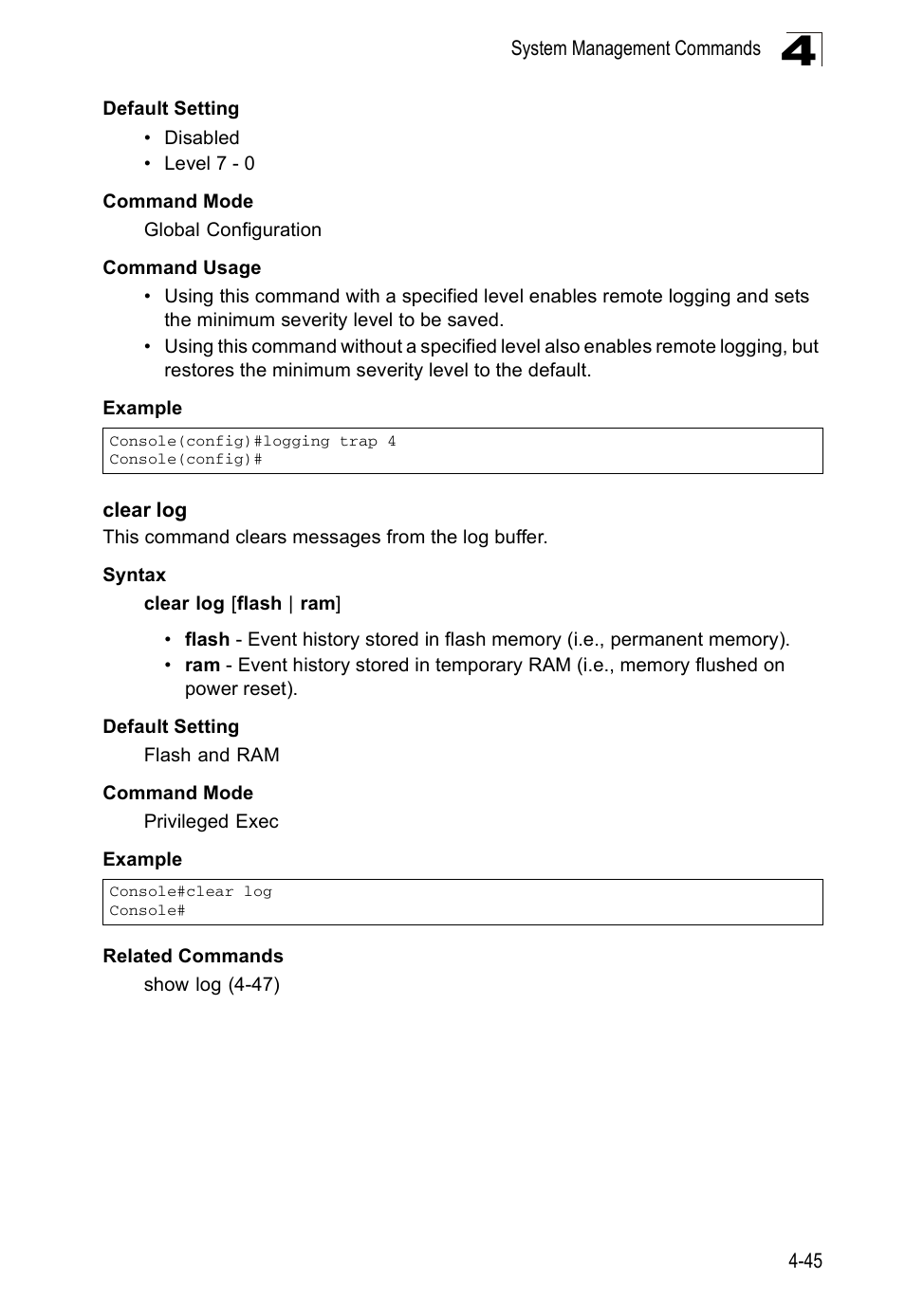Clear log | Accton Technology ES5508 User Manual | Page 257 / 446