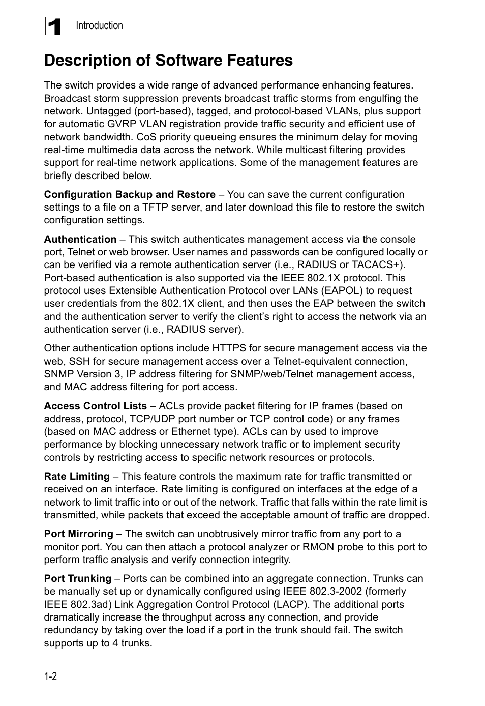 Description of software features | Accton Technology ES5508 User Manual | Page 26 / 446