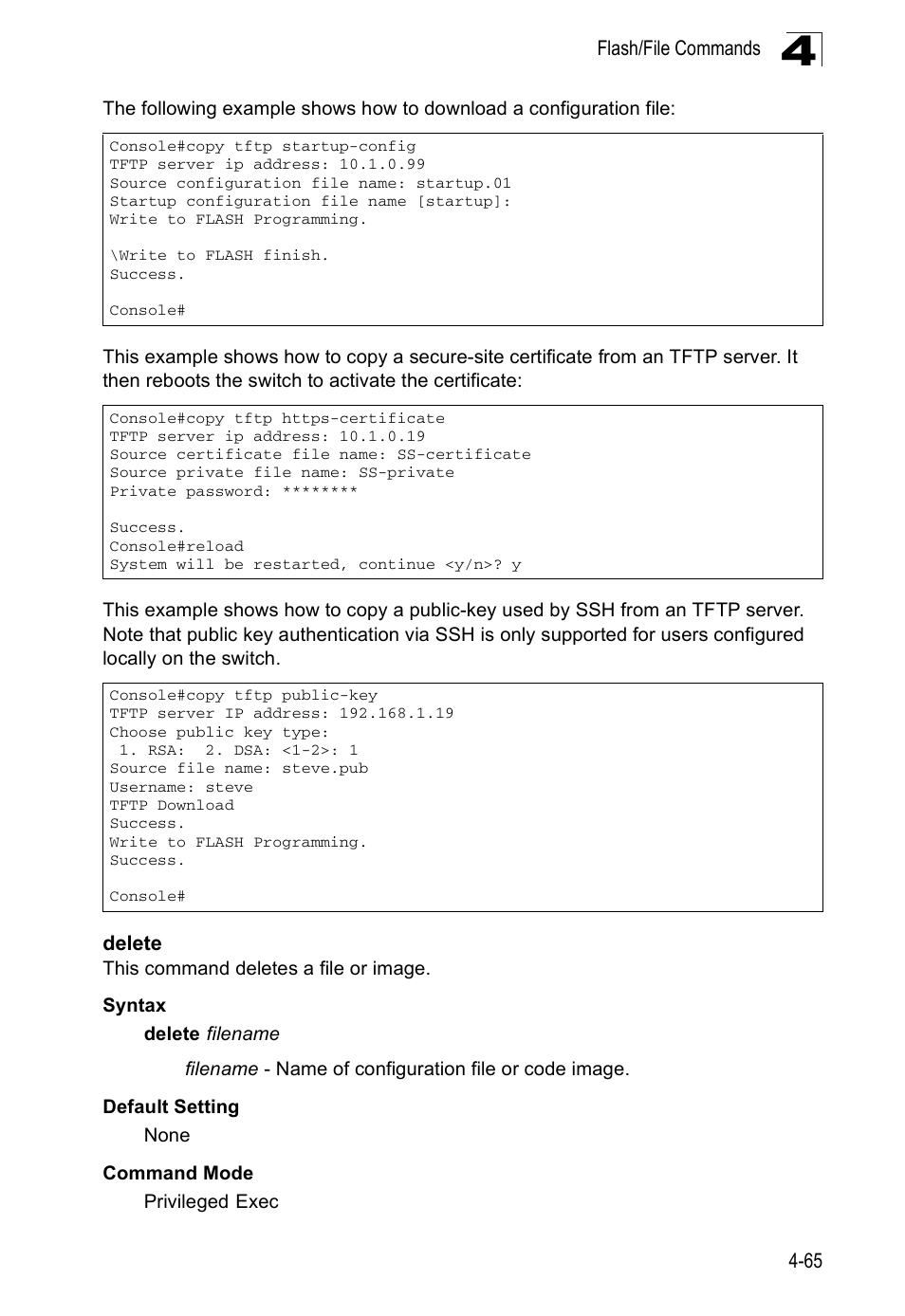 Delete, Delete 4-65 | Accton Technology ES5508 User Manual | Page 277 / 446