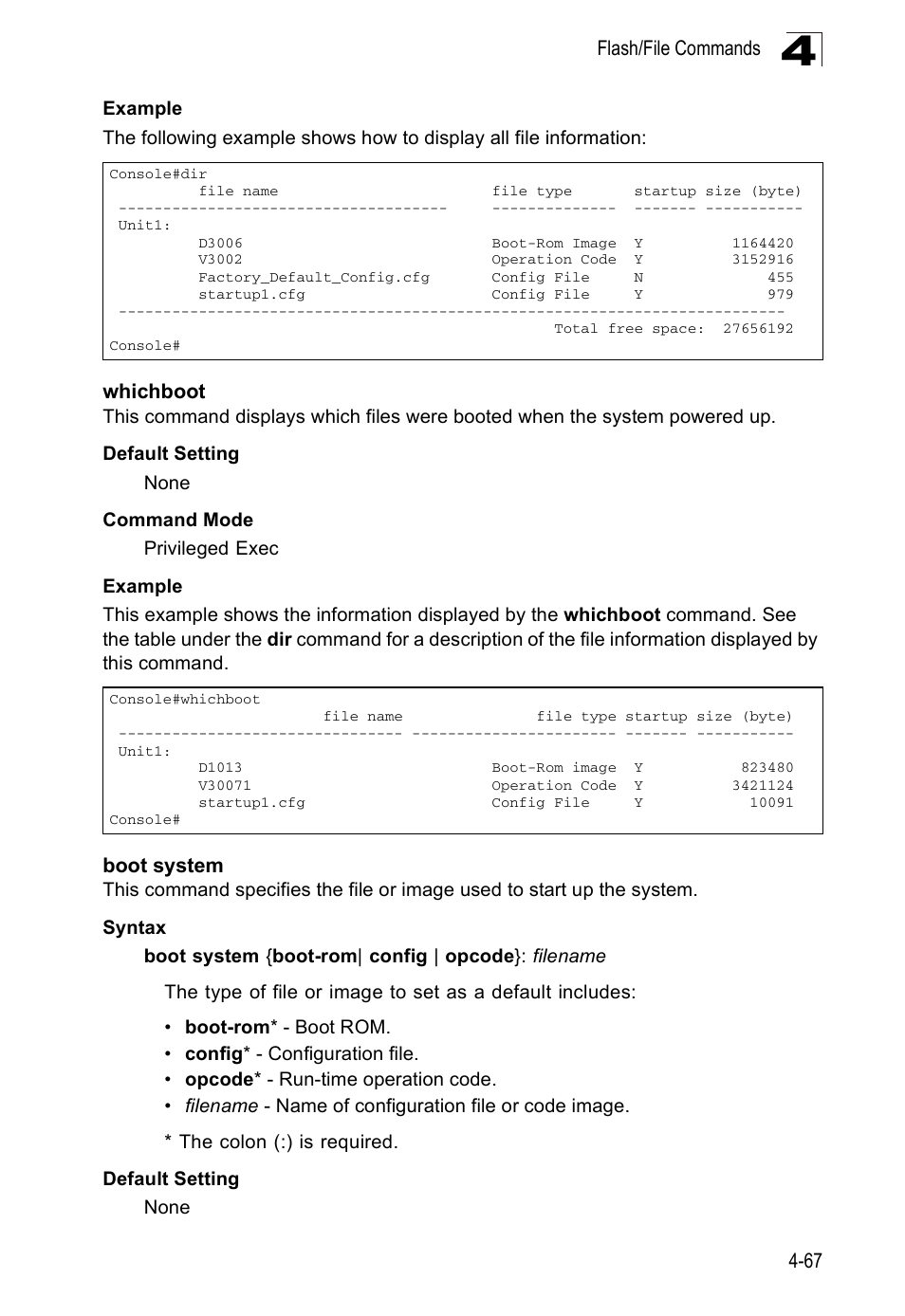 Whichboot, Boot system, Whichboot 4-67 boot system | Accton Technology ES5508 User Manual | Page 279 / 446