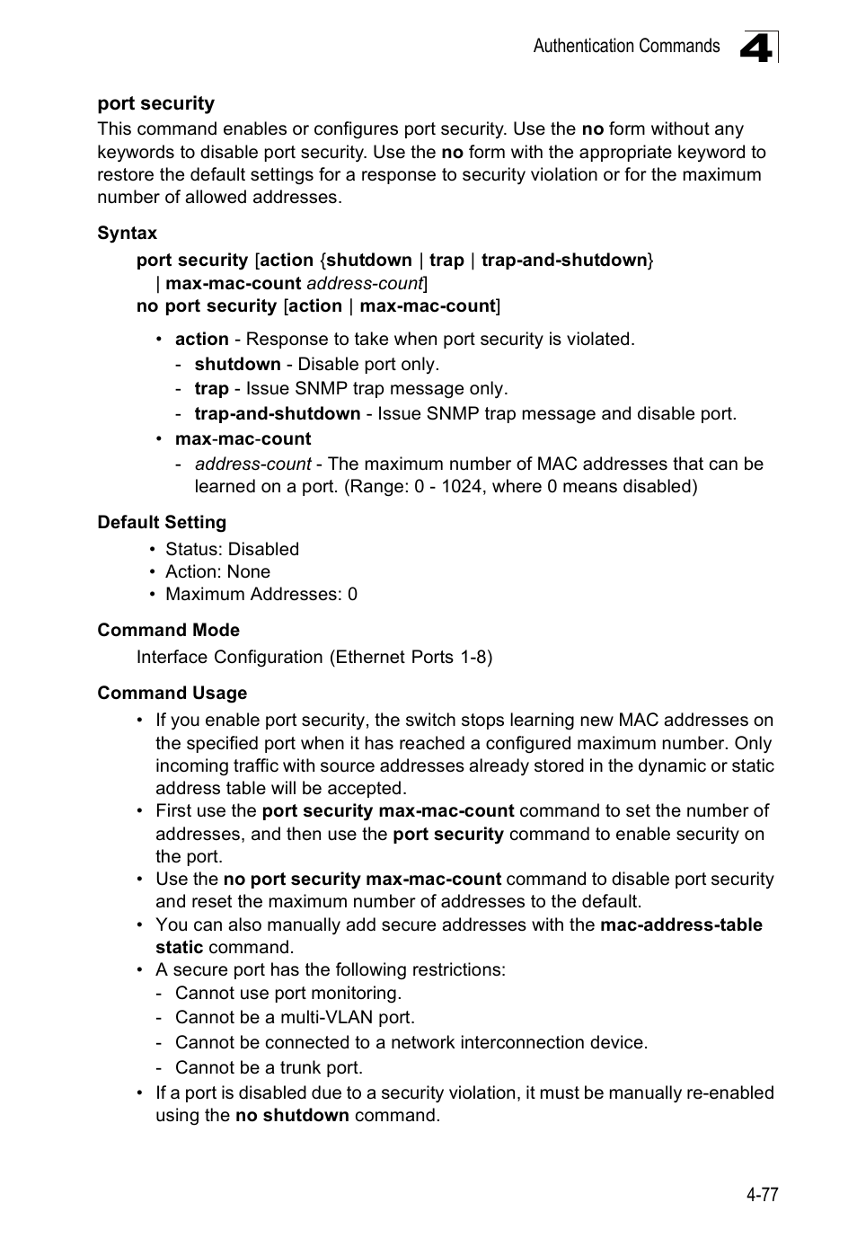 Port security | Accton Technology ES5508 User Manual | Page 289 / 446