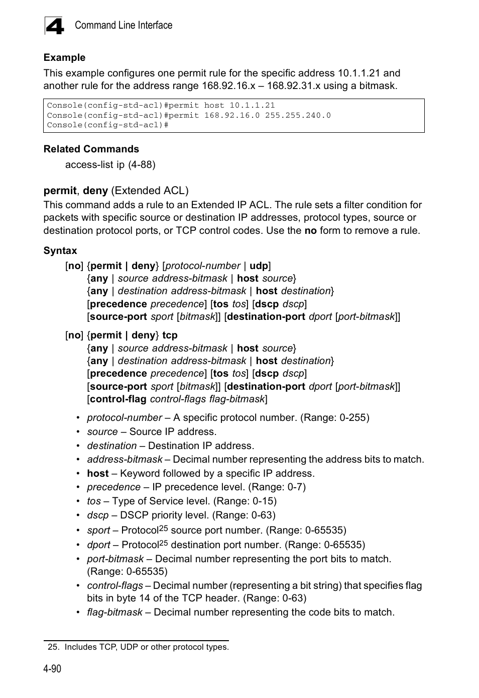 Permit, deny (extended acl) | Accton Technology ES5508 User Manual | Page 302 / 446