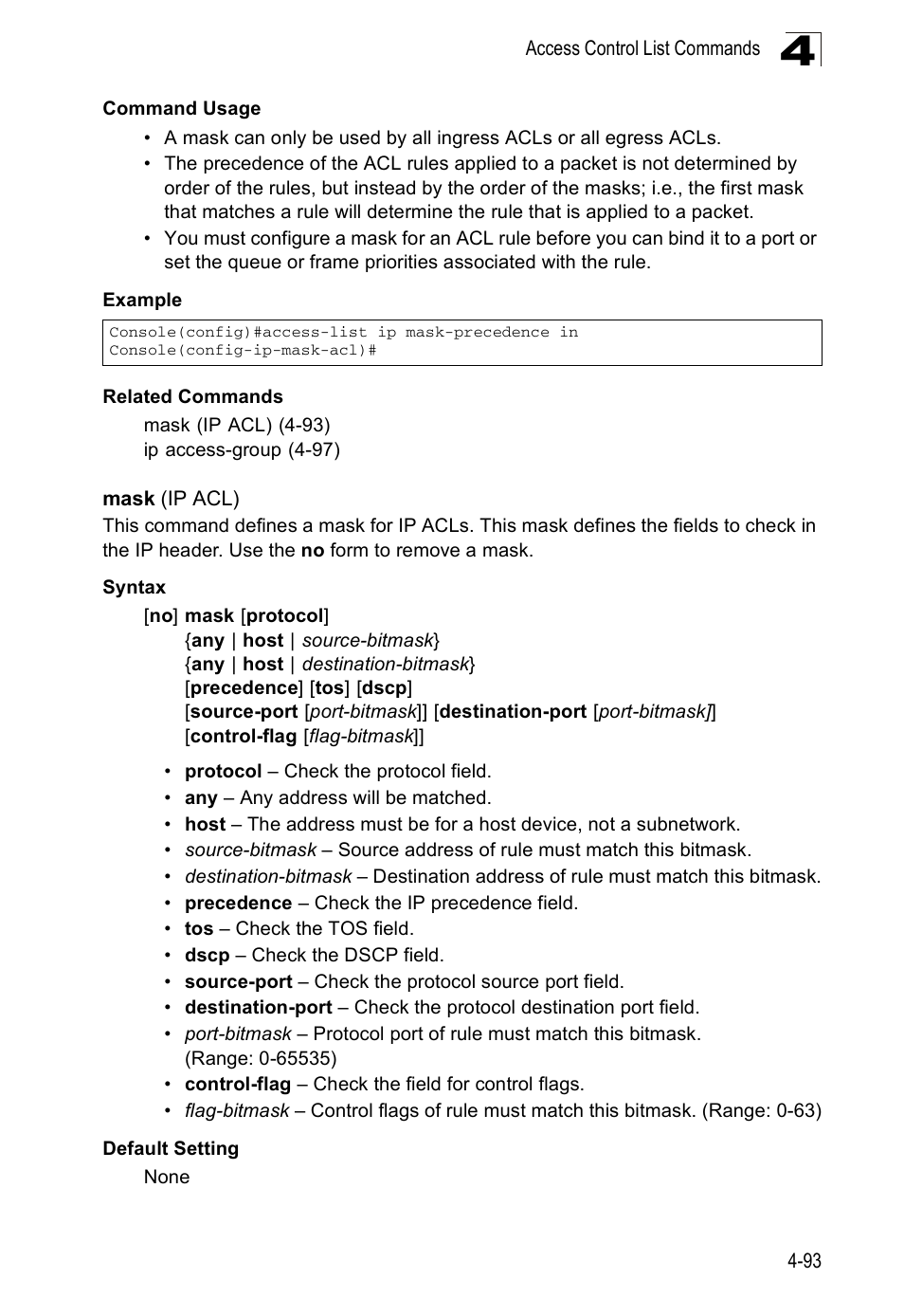 Mask (ip acl) | Accton Technology ES5508 User Manual | Page 305 / 446