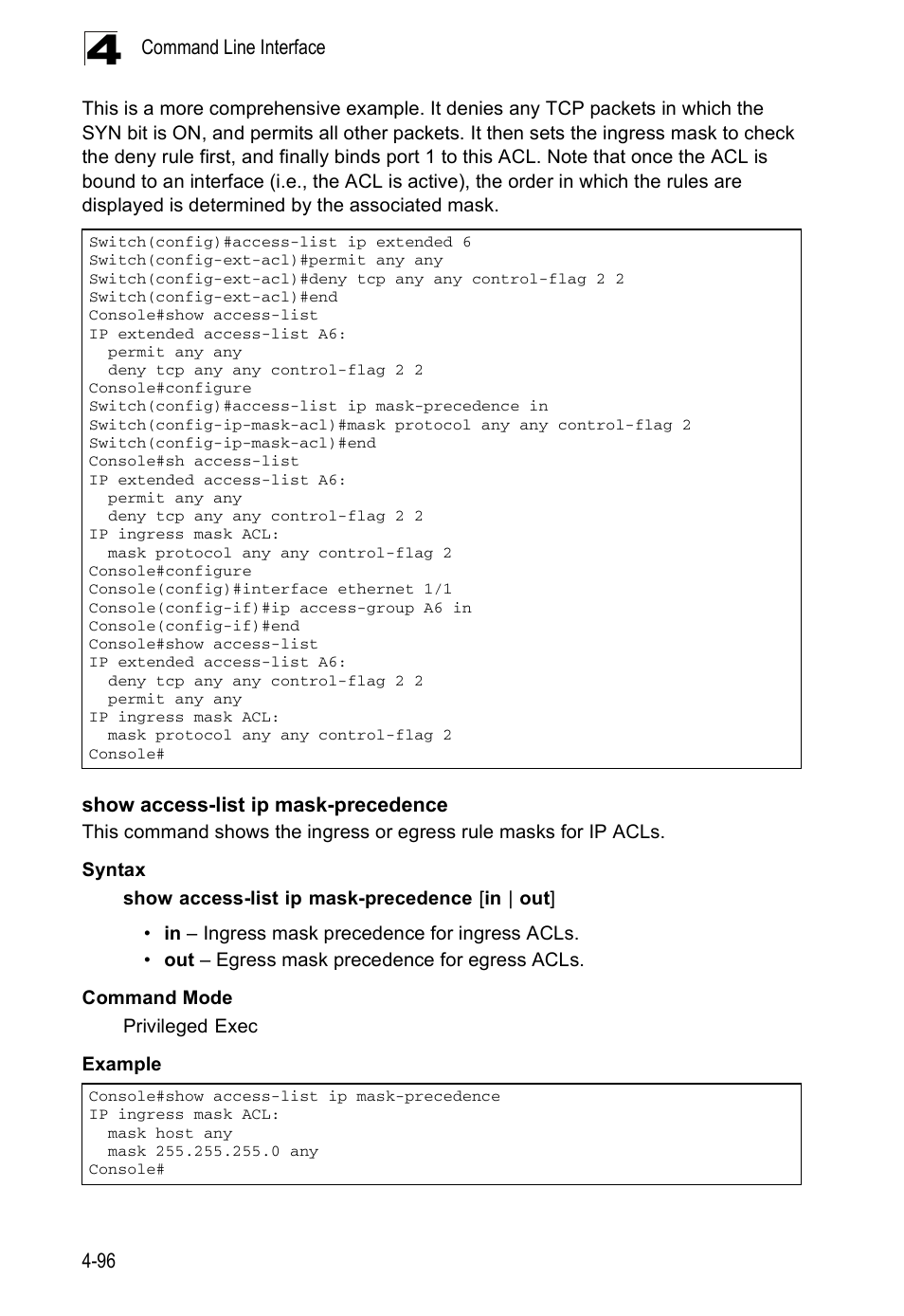 Show access-list ip mask-precedence | Accton Technology ES5508 User Manual | Page 308 / 446