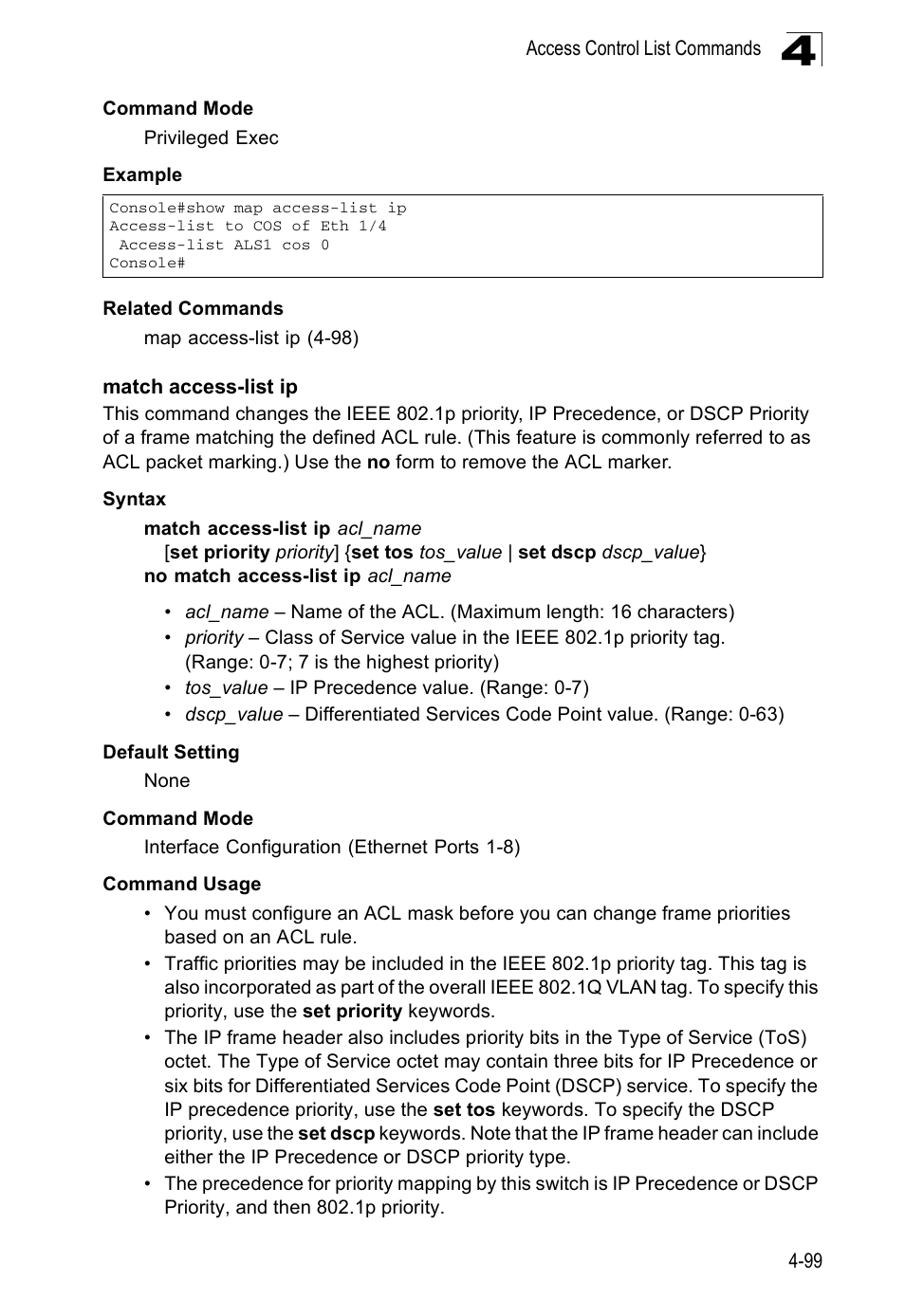 Match access-list ip | Accton Technology ES5508 User Manual | Page 311 / 446