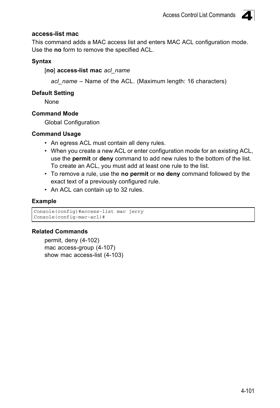 Access-list mac | Accton Technology ES5508 User Manual | Page 313 / 446