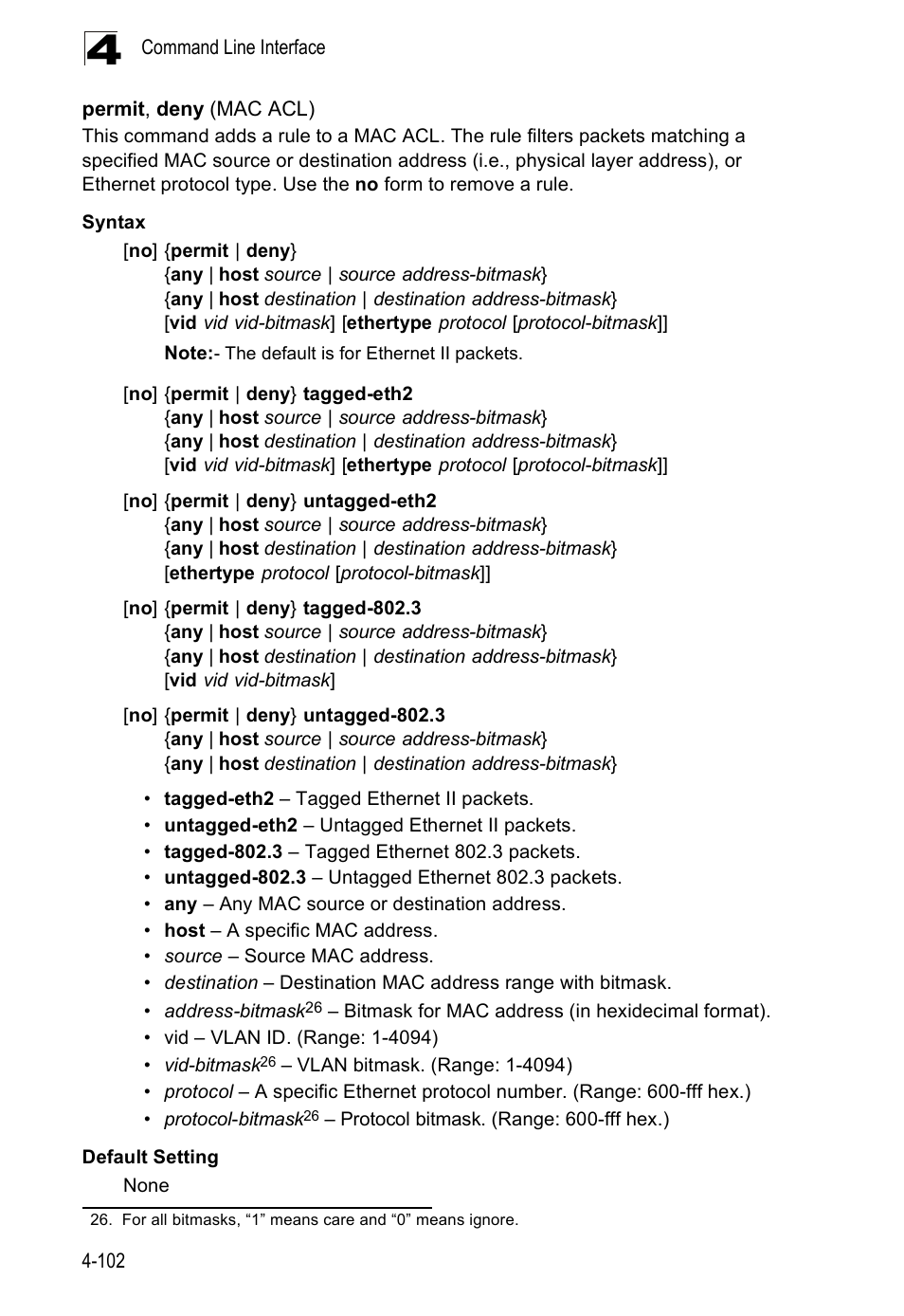Permit, deny (mac acl) | Accton Technology ES5508 User Manual | Page 314 / 446