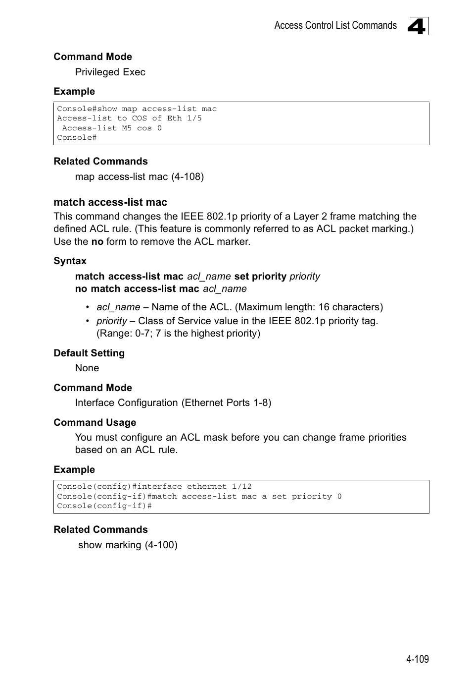 Match access-list mac | Accton Technology ES5508 User Manual | Page 321 / 446