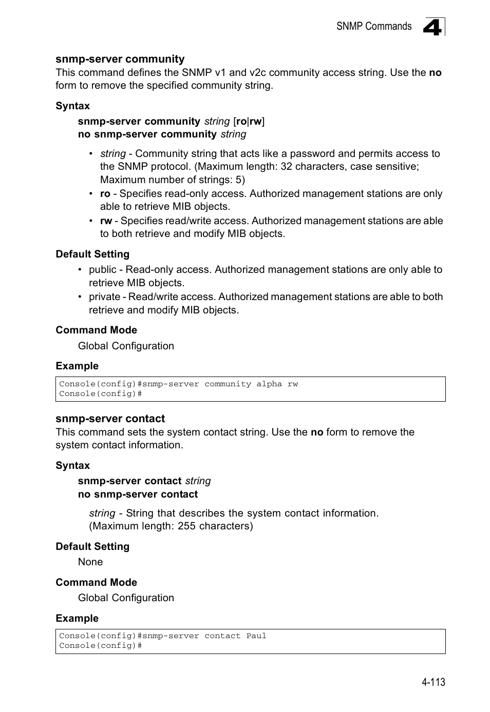 Snmp-server community, Snmp-server contact | Accton Technology ES5508 User Manual | Page 325 / 446