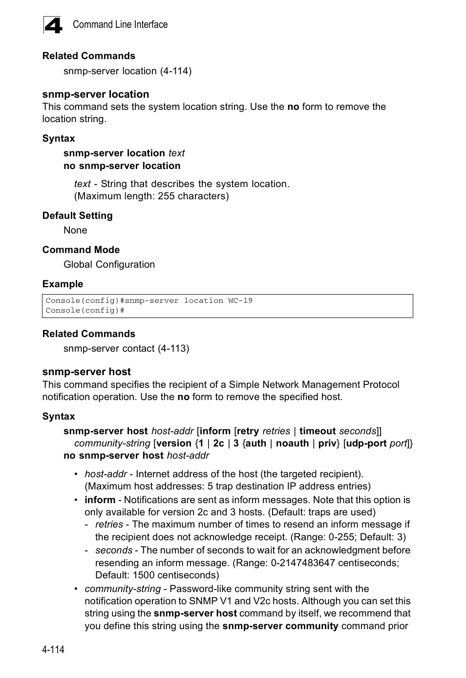 Snmp-server location, Snmp-server host | Accton Technology ES5508 User Manual | Page 326 / 446