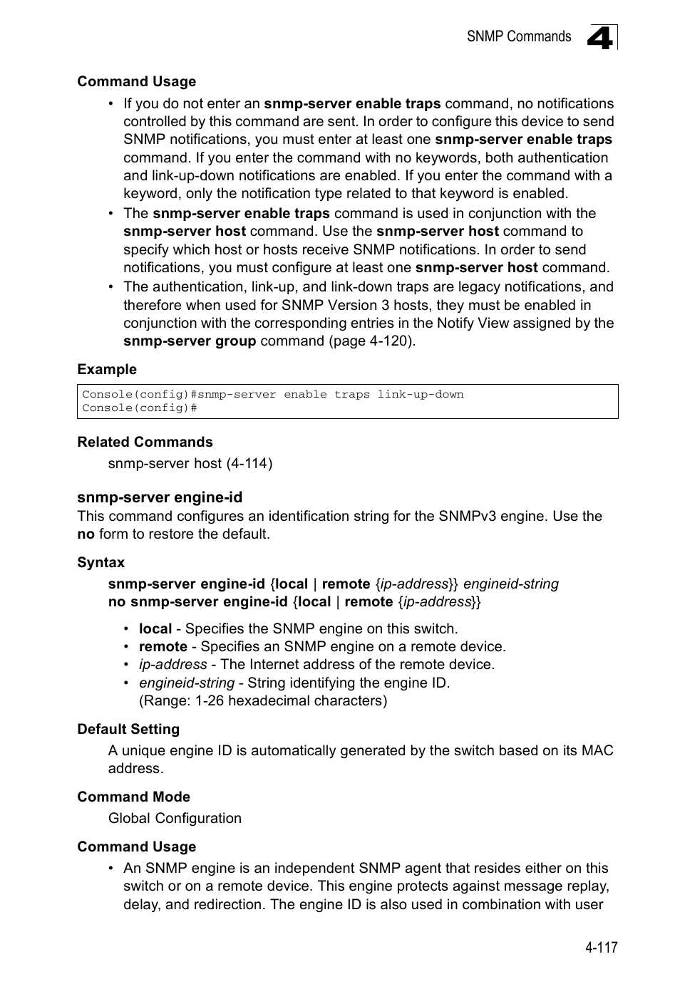 Snmp-server engine-id | Accton Technology ES5508 User Manual | Page 329 / 446