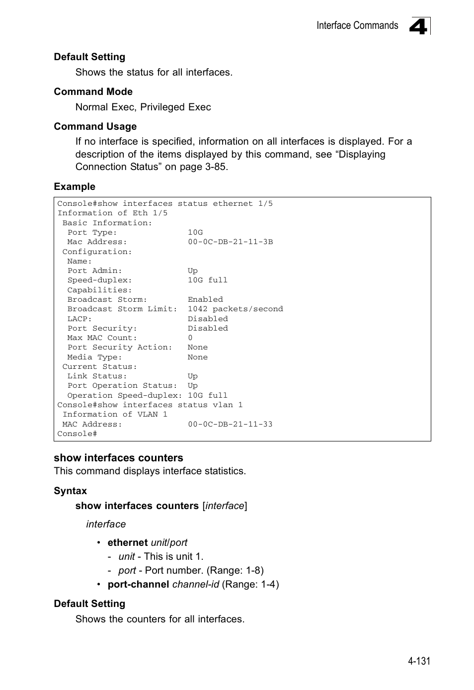 Show interfaces counters | Accton Technology ES5508 User Manual | Page 343 / 446