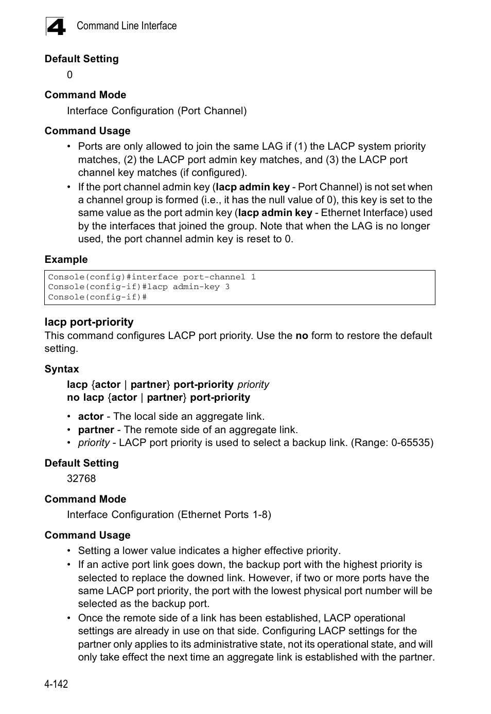 Lacp port-priority | Accton Technology ES5508 User Manual | Page 354 / 446